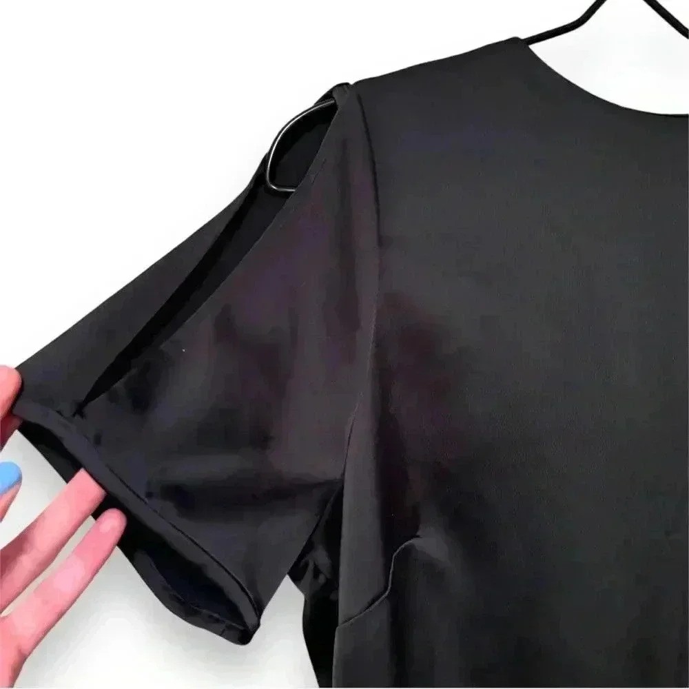 H&M Black Short Sleeve Satin Cutout Sleeve and Back with Silver Detail Minidress - Picture 15 of 16